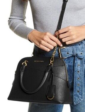 New MICHAEL Michael Kors Cindy Medium Saffiano Leather Dome Satchel Black